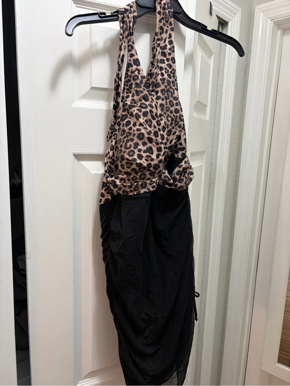 Leopard Halter One-Piece Swimdress with Black Skirt